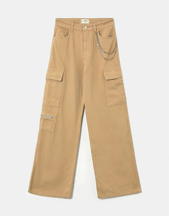 TALLY WEiJL, Beige High Waist Cargo Trousers With Chain for Women