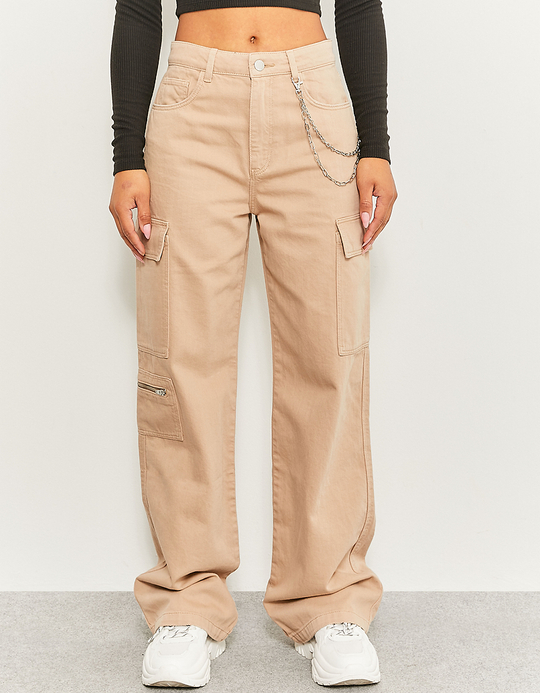 TALLY WEiJL, Beige High Waist Cargo Trousers With Chain for Women