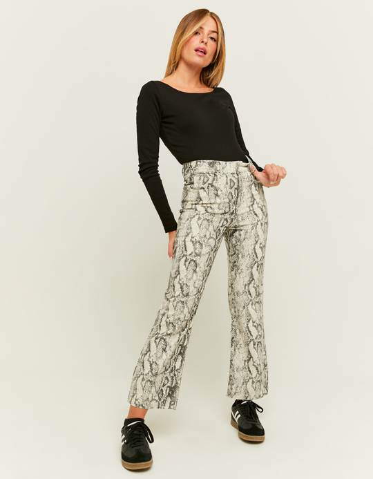 TALLY WEiJL, Snake Print Cropped Flare Jeans for Women