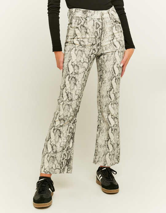 TALLY WEiJL, Snake Print Cropped Flare Jeans for Women