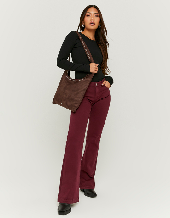 TALLY WEiJL, Burgundy Low Waist Flare Trousers for Women