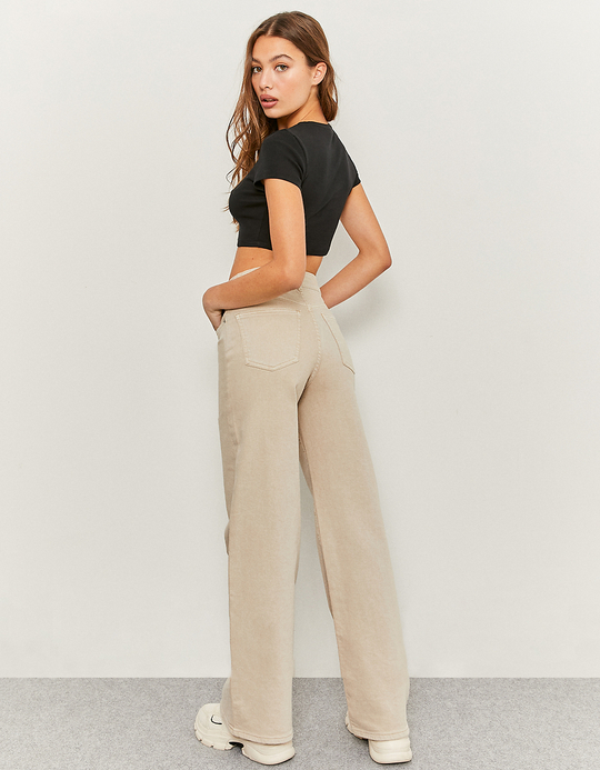 TALLY WEiJL, Beige High Waist Wide Leg Hose for Women