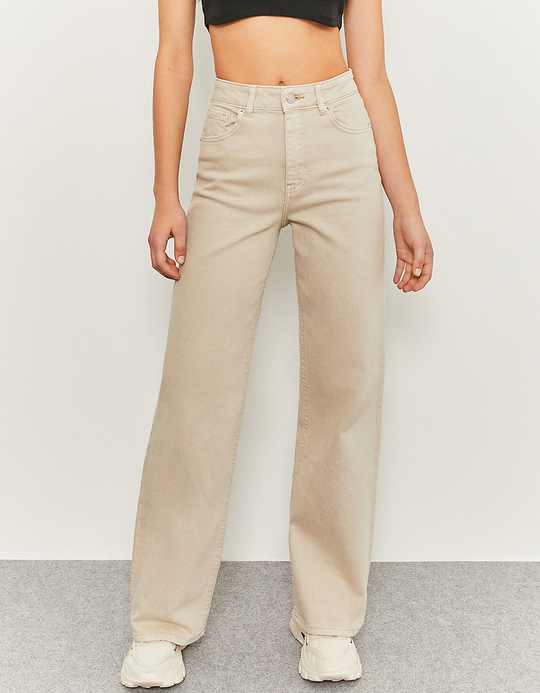 TALLY WEiJL, Pantalon Beige Taille Haute Jambe Large for Women