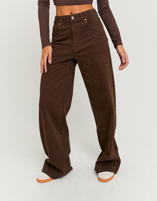 TALLY WEiJL, Παντελόνι High Waist Wide Leg Καφέ for Women