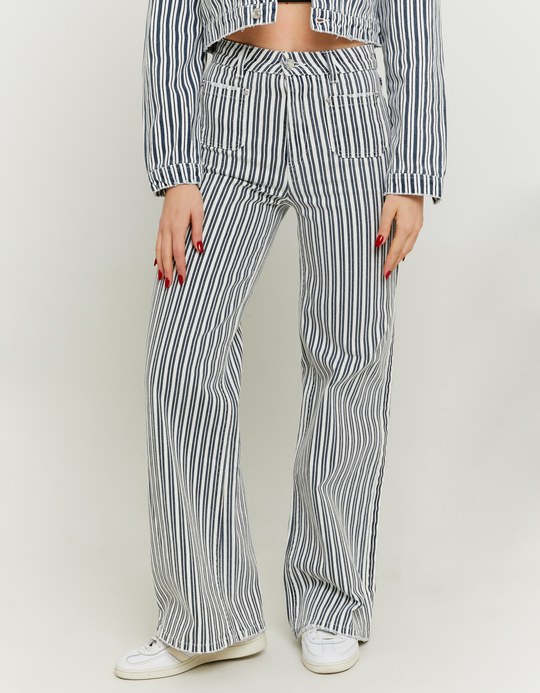 TALLY WEiJL, Striped High Waist Wide Leg Jeans for Women