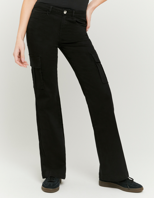 TALLY WEiJL, Black Mid Waist Cargo Bootcut Trousers for Women