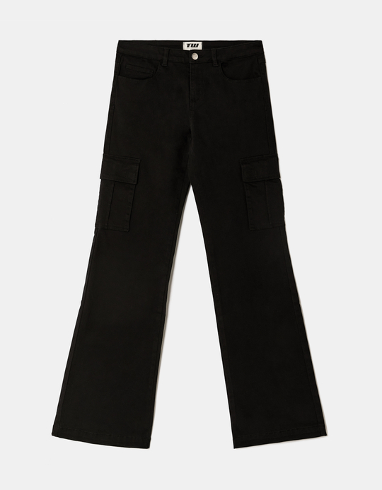 TALLY WEiJL, Black Mid Waist Cargo Bootcut Trousers for Women