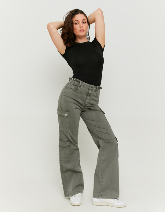 TALLY WEiJL, Graue Hight Waist Wide Leg Hose for Women