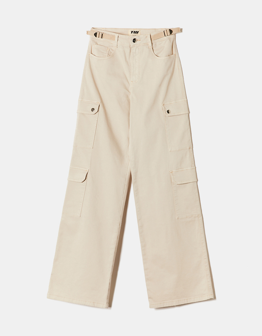 TALLY WEiJL, Pantalon Wide Leg Blanc Cassé Taille Haute for Women