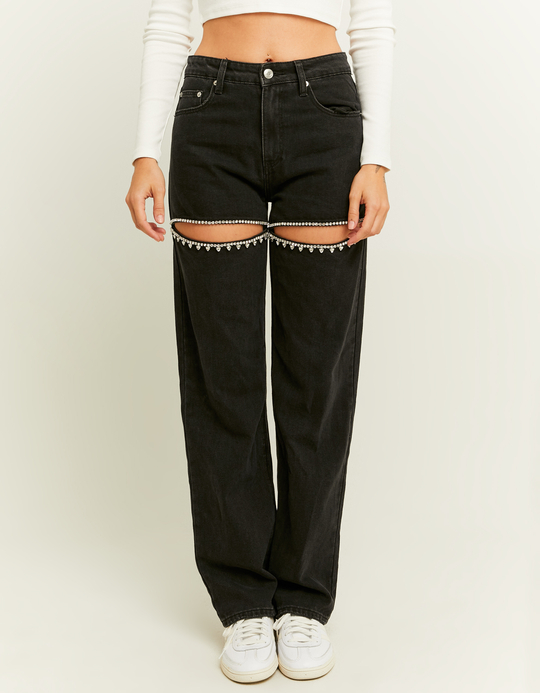 TALLY WEiJL, Jeans Straight Leg con Cut Out e Strass for Women