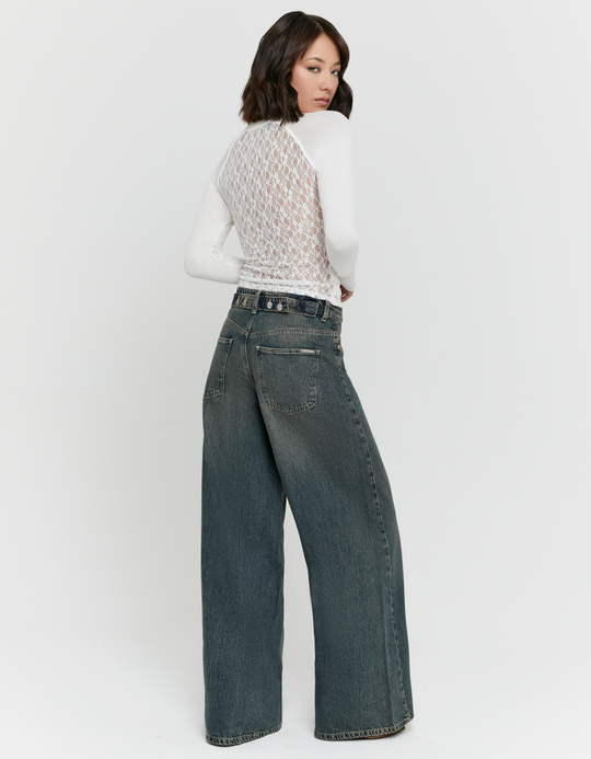 TALLY WEiJL, Blue Dark Wash Wide Leg Jeans for Women