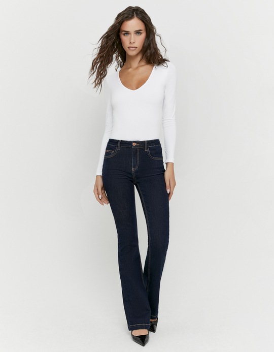 TALLY WEiJL, Dark Blue Mid Waist Bootcut Jeans for Women