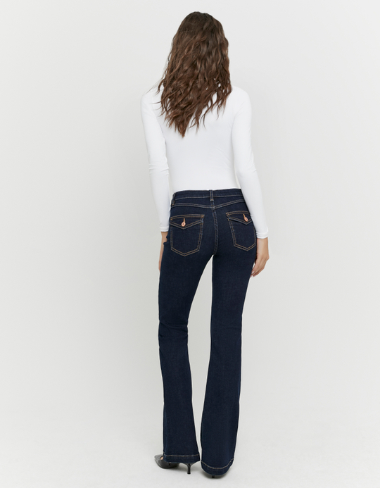 TALLY WEiJL, Dark Blue Mid Waist Bootcut Jeans for Women