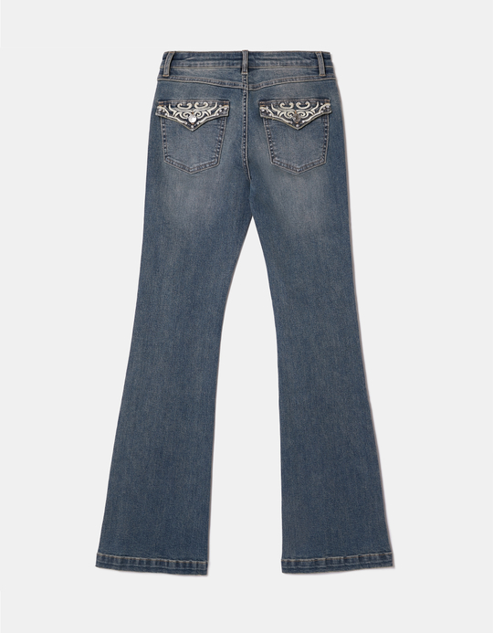 TALLY WEiJL, Bleu Jean Bootcut Taille Mi Haute Avec Broderies for Women