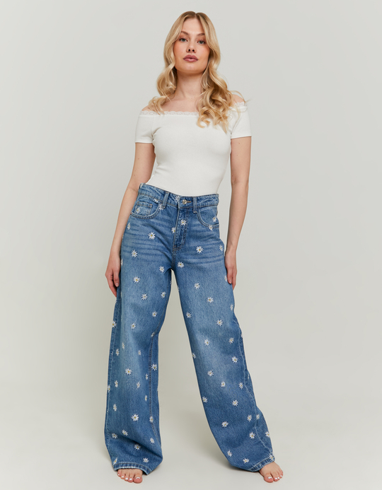 TALLY WEiJL, Jeans Baggy con Ricami Fiori for Women