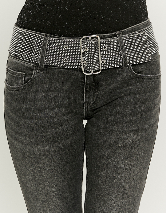 TALLY WEiJL, Black Low Waist Bootcut Jeans with Belt for Women