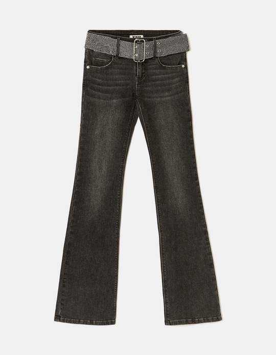 TALLY WEiJL, Black Low Waist Bootcut Jeans with Belt for Women