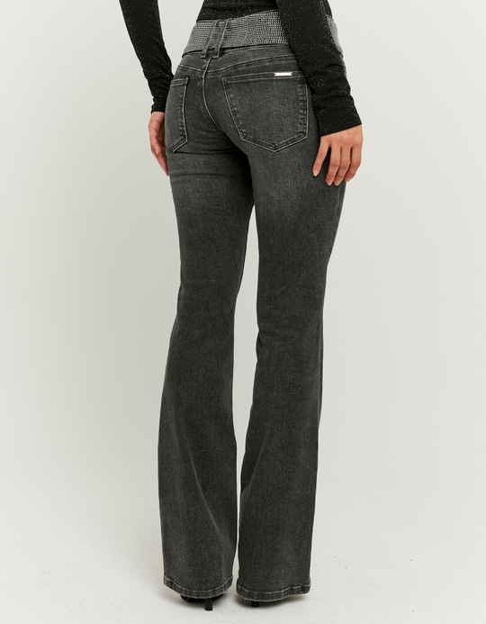 TALLY WEiJL, Black Low Waist Bootcut Jeans with Belt for Women