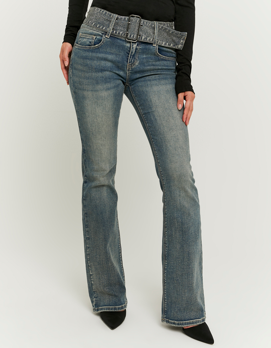 TALLY WEiJL, Blue Low Waist Bootcut Jeans with Belt for Women