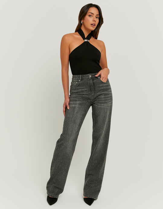 TALLY WEiJL, Grey High Waist Straight Leg Jeans for Women