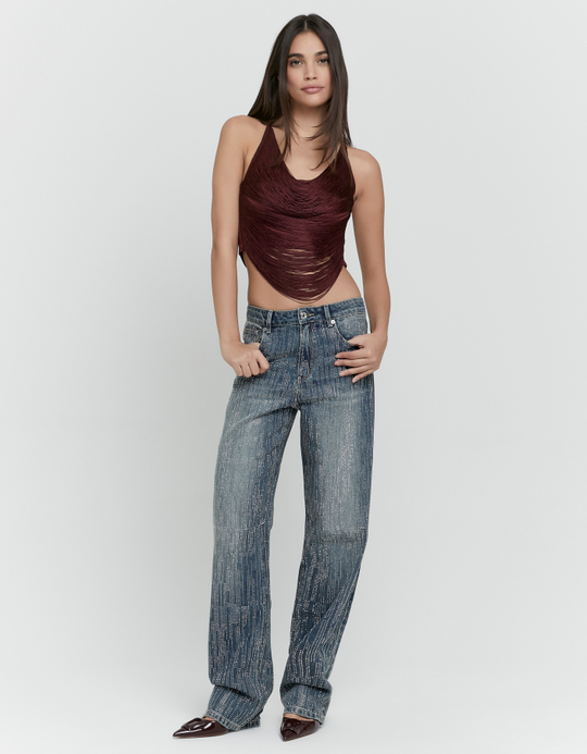 TALLY WEiJL, Blaue Straight Leg Jeans mit Strass for Women