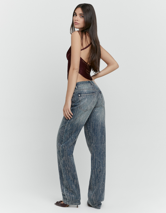 TALLY WEiJL, Blaue Straight Leg Jeans mit Strass for Women