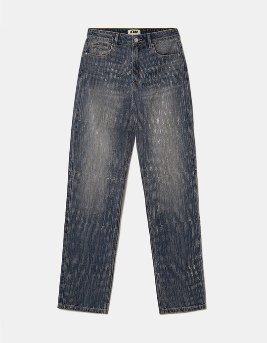 TALLY WEiJL, Blaue Straight Leg Jeans mit Strass for Women
