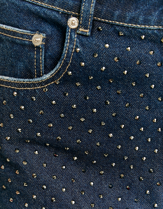 TALLY WEiJL, Dunkelblaue Straight Leg Jeans mit Strass-Details for Women