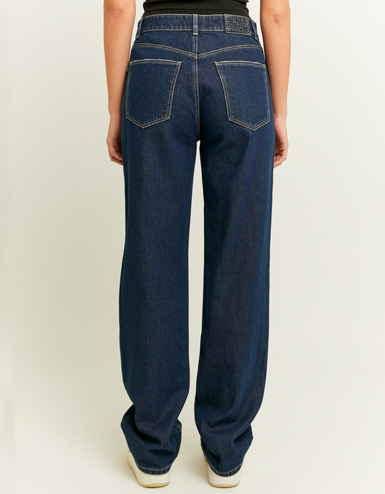 TALLY WEiJL, Dunkelblaue Straight Leg Jeans mit Strass-Details for Women