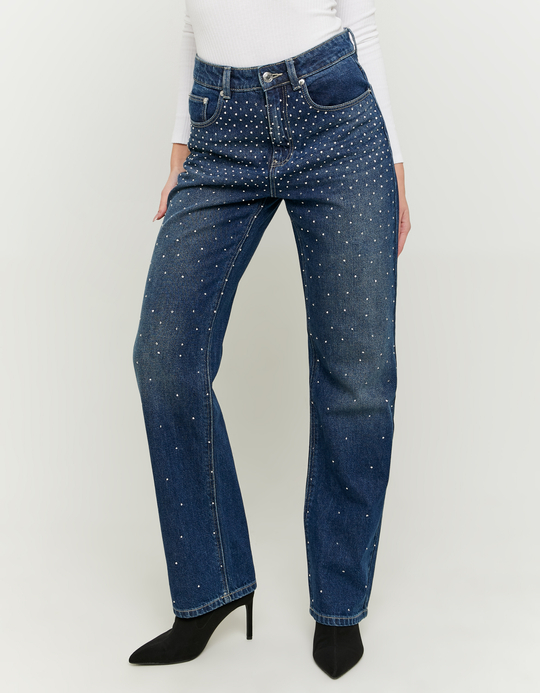 TALLY WEiJL, Blaue Straight Leg Jeans mit Strass for Women