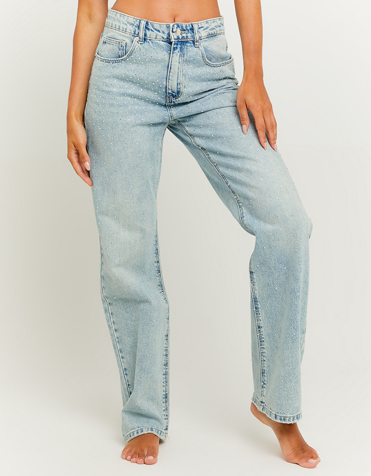 TALLY WEiJL, High Waist Straight Leg Jeans mit Strass for Women