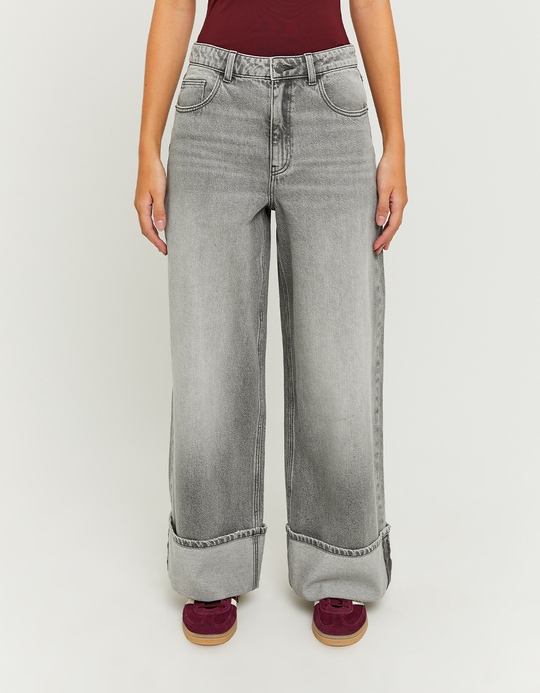 TALLY WEiJL, Grey Mid Waist Wide Leg Jeans for Women