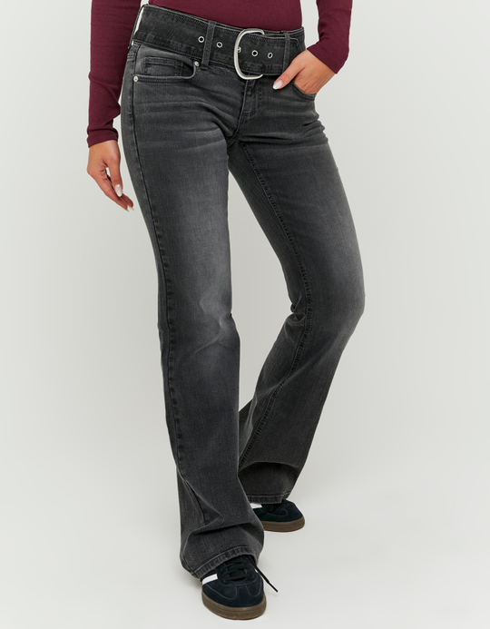 TALLY WEiJL, Schwarze Mid Waist Bootcut Jeans mit Gürtel for Women