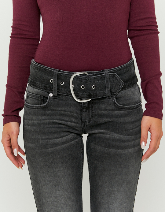 TALLY WEiJL, Schwarze Mid Waist Bootcut Jeans mit Gürtel for Women
