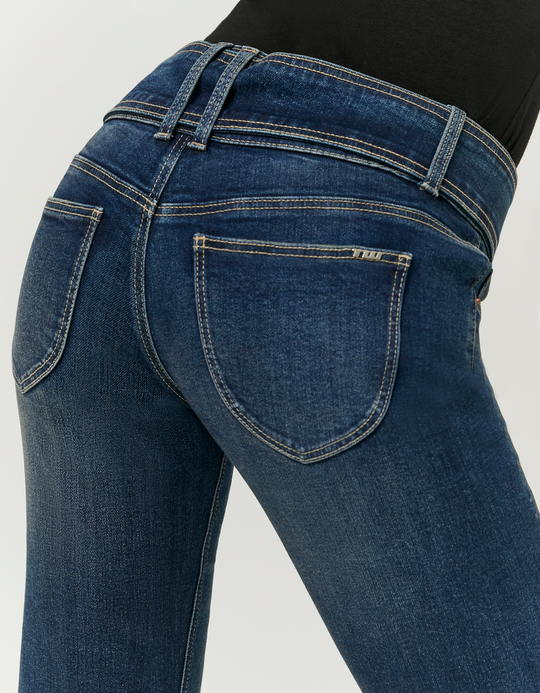 TALLY WEiJL, Blue Mid Waist Bootcut Jeans With Belt for Women