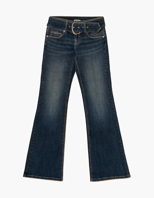 TALLY WEiJL, Blue Mid Waist Bootcut Jeans With Belt for Women