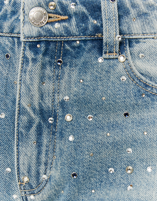 TALLY WEiJL, Blue Barrel Jeans with Rhinestones for Women