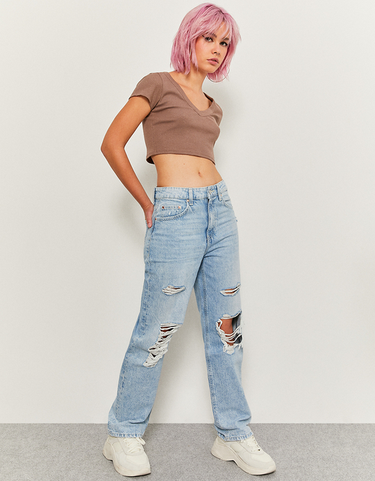 TALLY WEiJL, Blaue High Waist Jeans Destroy for Women