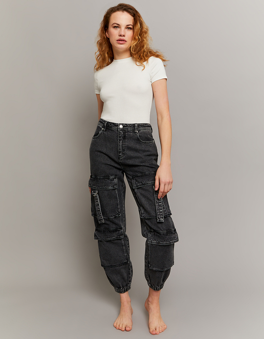 TALLY WEiJL, Schwarze High Waist Jogger Cargo-Jeans for Women