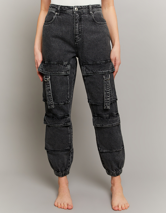 TALLY WEiJL, Schwarze High Waist Jogger Cargo-Jeans for Women