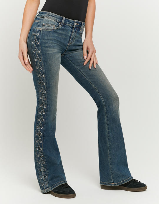 TALLY WEiJL, Jeans bootcut blu con lacci laterali for Women