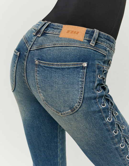TALLY WEiJL, Jean Bootcut Bleu avec Laçage sur le Côté for Women