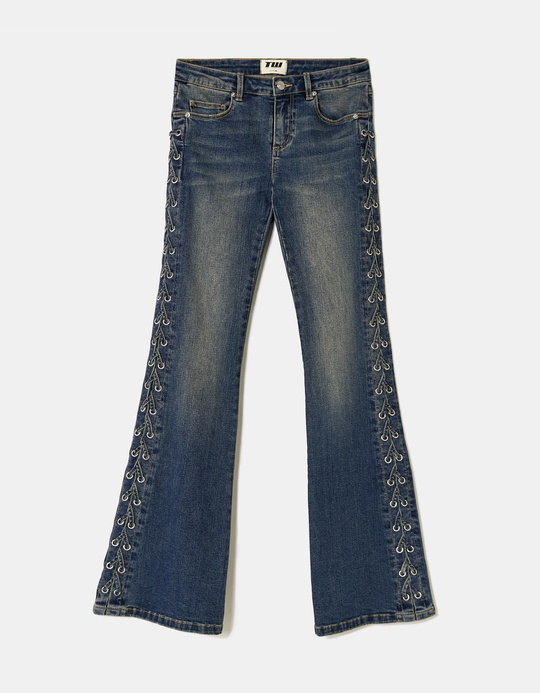 TALLY WEiJL, Jean Bootcut Bleu avec Laçage sur le Côté for Women
