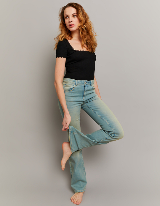 TALLY WEiJL, Mid Waist Push Up Flare Jeans for Women