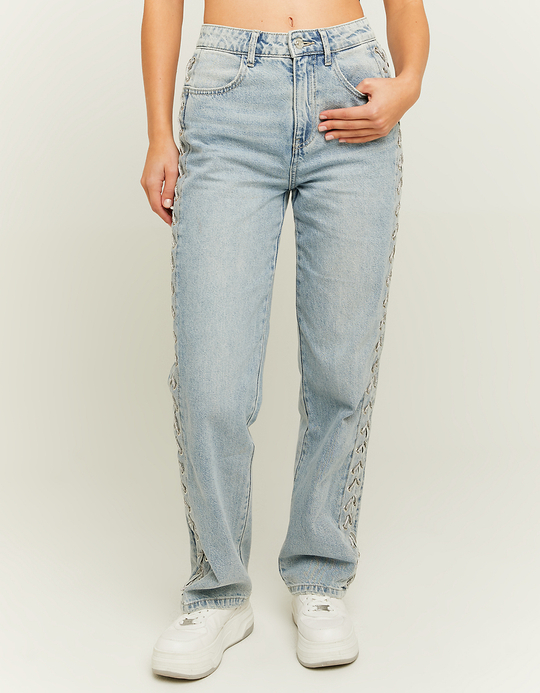 TALLY WEiJL, Jeans Straight Leg con Lacci Laterali in Strass for Women