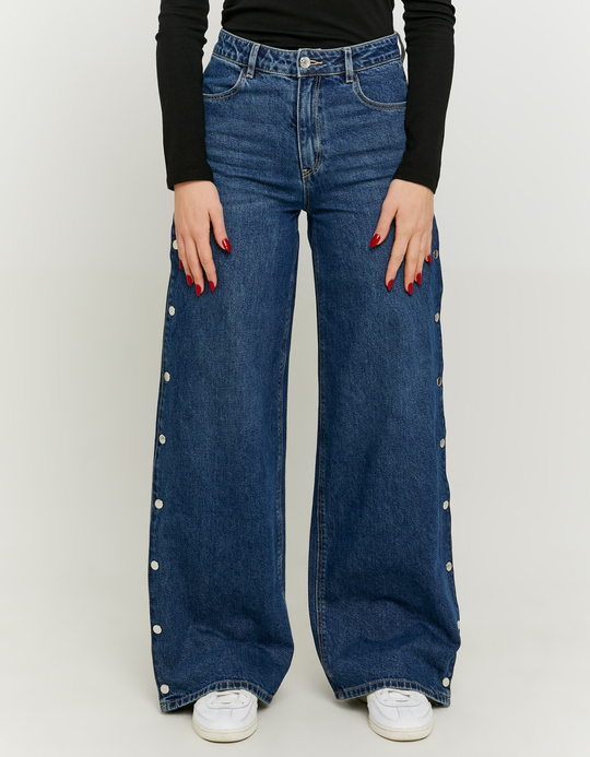TALLY WEiJL, Jean Wide Leg Bleu Foncé avec Boutons Pression for Women