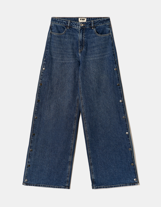 TALLY WEiJL, Jean Wide Leg Bleu Foncé avec Boutons Pression for Women