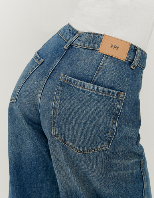 TALLY WEiJL, Blue Mid Waist Barrel Leg Jeans for Women