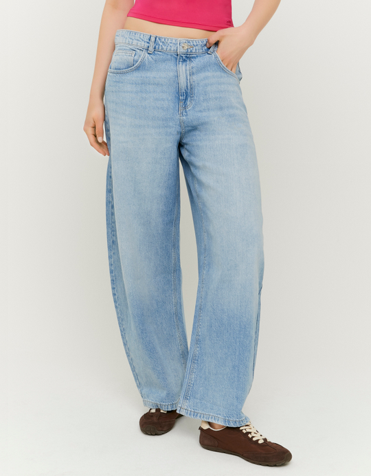 TALLY WEiJL, Light Wash Blue Barrel Jeans for Women
