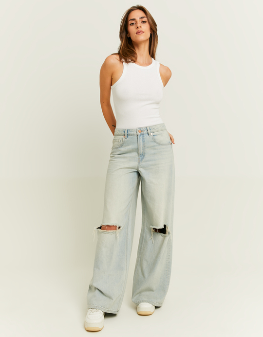 TALLY WEiJL, Light Wash Mid Waist Palazzo Jeans for Women
